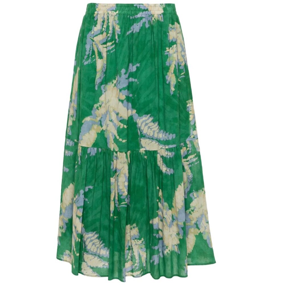 ba&sh Plarie Cotton Voile Midi Skirt size 38 US 6 M medium green a-line pull on